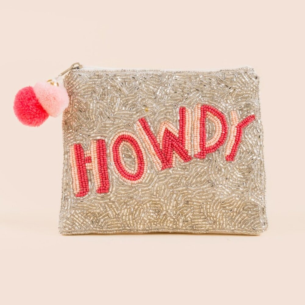 Howdy Western Cowgirl Silver Sparkle Beaded Pouch Wallet Bag Pink NEW Gift NWT - Picture 4 of 6